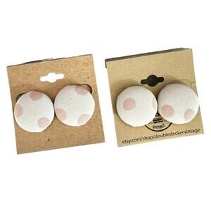 Pink and White Polka Dot Button Earrings from Damaged Vintage Fabric